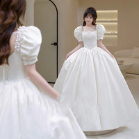NNR Robe longue de soirée de mariage blanche de luxe à manches bouffantes de trois quarts de haute qualité pour femmes