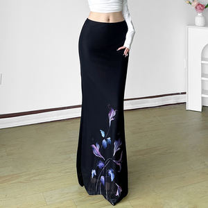 Nuevo Vestido Largo de Punto con Estampado de Plantas Moradas Estilo Vintage Chino, Corte Ajustado, Cintura Imperio, para Mujer - Product Image 3