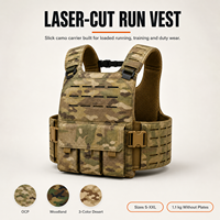 Gilet tactique de course à pied pour hommes découpé au laser, motif camouflage, porte-plaques réglable 40 LB avec poches pour plaques 10x12 et hydratation 1,5 L