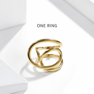 Sculptural Loop <b>Ring</b> <b>Stainless</b> <b>Steel</b> 14K Gold Vacuum Plated Abstract Openwork Statement <b>Ring</b> - Product Image 1