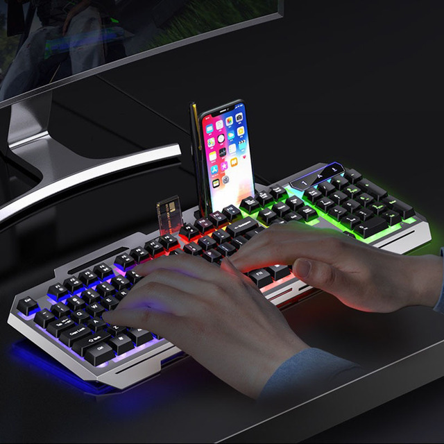 Mechanical Feel Gaming Keyboard Metal Iron Plate Floating Keycap USB Wired Colorful Luminous Keyboard for PC Gamer