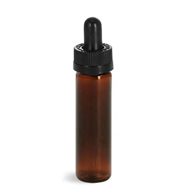 Plastic Bottles Amber PET Slim Line Cylinders with Black Child Resistant Glass Droppers pet cosmetic dropper bottle