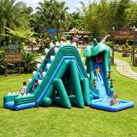 Toboggan gonflable dinosaure en PVC de qualité commerciale avec motif palmier, idéal pour la location de fêtes d'enfants