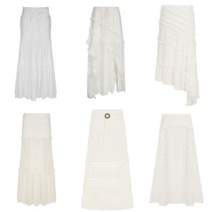 Beach Vacation Casual Breathable Eco-Friendly Natural Straight White <b>Maxi</b> <b>Skirt</b> Boho Style Asymmetric Hem Autumn <b>Women</b> Crocheted - Product Image 1