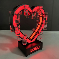 Support de verres à liqueur LED lumineux en métal, décoratif, en forme de cœur, à 18 trous, pour présentation de verres à shot