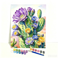 Kustomisasi Lukisan DIY dengan Nomor 40x50cm Bunga Kaktus Indah dengan Kanvas Katun untuk Dekorasi Rumah Dewasa