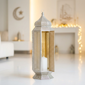 Manufacturers Ramadan Decorations 2027 White Metal <b>Moroccan</b> Candle <b>Lantern</b> for Home & Events - Product Image 1
