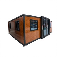 Maison conteneur extensible de 20 pieds en bois grain wengé jaune, avec structure en acier galvanisé anti-corrosion, longue durée de vie, bâtiment préfabriqué