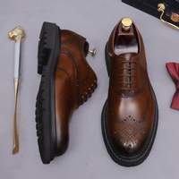 Chaussures habillées brogues pour hommes, en cuir véritable, à lacets, style professionnel, respirantes, pour le bureau
