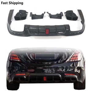 Diffuseur en fibre de carbone véritable style <span class=keywords><strong>B</strong></span> W222, <span class=keywords><strong>s</strong></span>éparateur de pare-chocs arrière style S63 avec éclairage pour Mercedes-Benz Classe <span class=keywords><strong>S</strong></span> W222 2015-2021 - Product Image 1