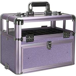 Étui cosmétique acrylique professionnel pour maquillage vernis à ongles <span class=keywords><strong>paillettes</strong></span> violet Train Case Style ouvert grande manucure Train Case - Product Image 3
