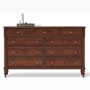 Commode moderne européenne en bois de chêne blanc FAS de haute qualité avec pieds en forme de boule noirs, neuf tiroirs, finition noir brun - Product Image 4