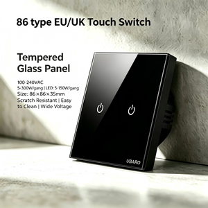 UBARO Temperli Cam Dokunmatik Duvar Anahtarı 86 UK Tekli Canlı Kablolu 220V 10A Dokunmatik Anahtar Nötr Kablo Gerektirmez Ev Aydınlatması İçin - Product Image 1