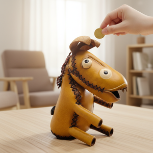 Hucha de Cuero Genuino Hecha a Mano con Forma de Animal (Burro/Cerdito), Ecológica y Reciclada, para Decoración del Hogar y Regalo - Product Image 1