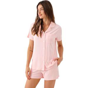 Conjunto de Pijama Clásico Personalizado para Mujer, Viscosa de Bambú, Manga Corta, Botones, Dos Piezas, Ropa de Dormir, Ropa de Casa - Product Image 1