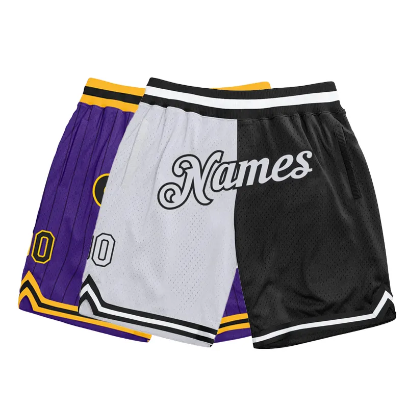 Fabricante de ropa deportiva Pantalones cortos personalizados Hombres Pantalones cortos de baloncesto de dos tonos en blanco y negro