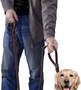 Correa de Perro de Cuero Genuino de Lujo con Doble Asa, Correa de Entrenamiento Trenzada con Asa de Tráfico, Fácil Control y Resistente - Product Image 3