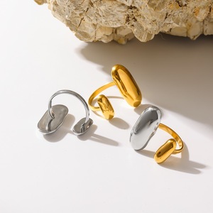 Geometric Stainless Steel <b>Rings</b> 18K Gold Plated Open Design Unisex Daily Wear Modern Style Fashion Jewelry - Product Image 1