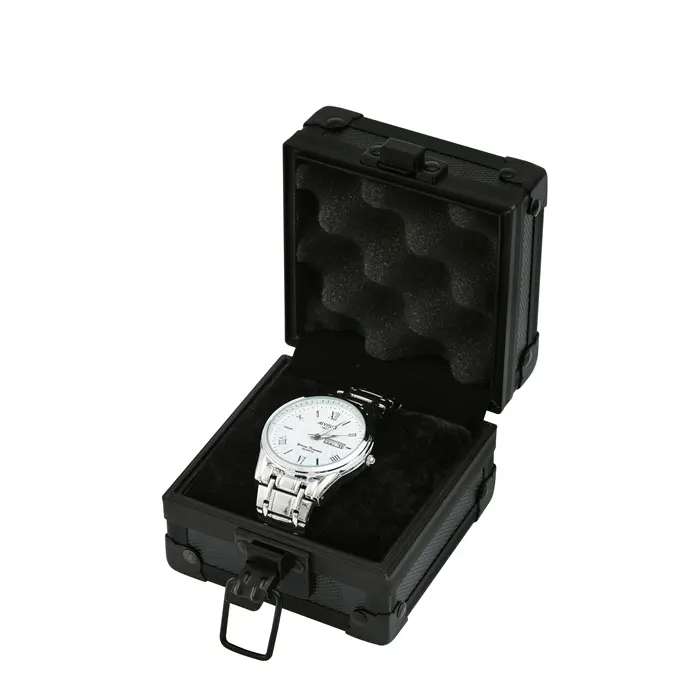 Single Slot Mini Watch Display Aufbewahrung koffer Box Low MOQ Aluminium gehäuse mit Kissen für Uhren boxen und Hüllen