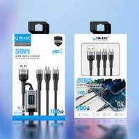 5A 100W mikrofon USB ke USB C iP, kabel USB kepang nilon 3 in 1 tampilan Digital 5A 100W untuk ponsel & Laptop