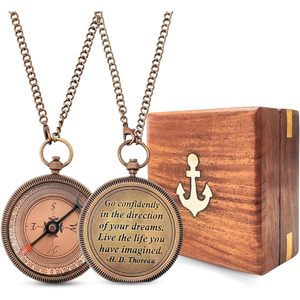 Collier boussole nautique en laiton ALFA NAUTICAL pour homme - Cadeau de randonnée en plein air, type anneau portable à suspendre - Product Image 1