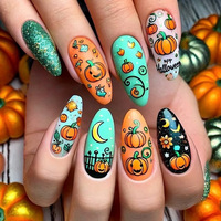Offre Spéciale longue ballerine Halloween démon citrouille fantôme 24 pièces clous à presser en gros Style foncé ABS ongles artificiels
