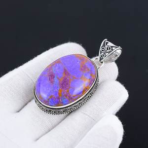 Solid 925 Sterling Copper Turquoise Pendant Classic Style <b>Purple</b> Turquoise Bezel Setting Handmade Classic Style Wholesale Price - Product Image 2