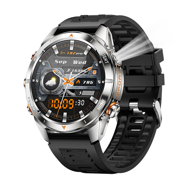 KT80 Outdoor Smart Watch Flashlight Sleep Monitor UV Light Health Smartwatch Waterproof 3ATM Fitness Tracker DaFit