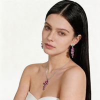 Ensemble de boucles d'oreilles en argent S925 plaqué or blanc avec rubis cultivés en laboratoire et coquillages naturels roses français pour fiançailles, mariage, anniversaire