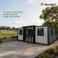 Maison conteneur extensible BlocNEST, bungalow préfabriqué modulaire avec aménagement flexible pour la vie de famille et les vacances