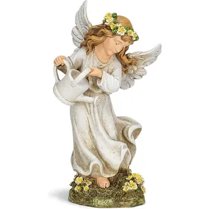 Cattolico antico pensiero ala decorazione del giardino Statue di fiori statua in resina bambino Figurine ali pittura a caduta d'acqua angelo del bambino