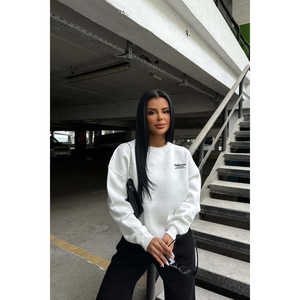 Sudadera con Capucha de Seda Blanca para Mujer, con Estampado en la Espalda, Técnica de Bordado, Larga, para Invierno, Talla Única - Product Image 3