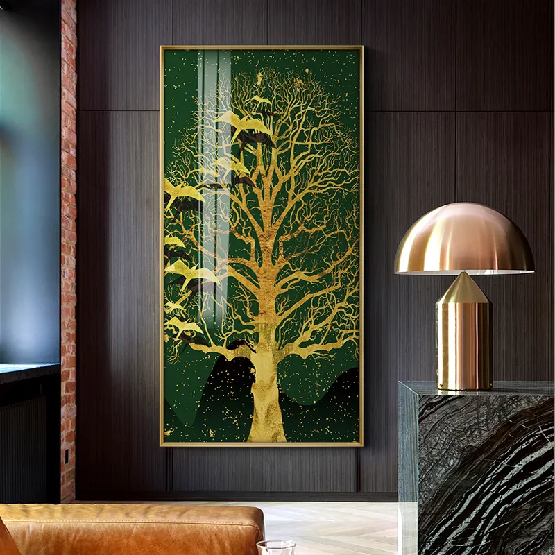 โปสเตอร์ผ้าใบต้นไม้สีทองแห่งชีวิต,ภาพวาดติดผนังรูปใบไม้สีทองแนวนอร์ดิกแบบนามธรรมทันสมัยตกแต่งศิลปะบนผืนผ้าใบ