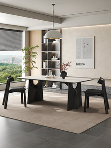 Nouvelle table à manger en dalle de roche 2026, table et chaises rectangulaires en bois massif noir de style français rétro, idéale pour les petits espaces. - Product Image 4