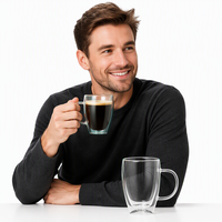 Eiförmige Doppelwandige Glas-Kaffeetasse Isolierter Klarer Becher für Zuhause Café Bar