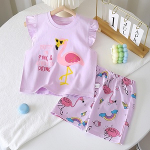 Ensemble de vêtements pour filles, 2T/5T, été, coton, deux pièces, haut à manches courtes, short à volants, mode coréenne, <span class=keywords><strong>animal</strong></span>/floral - Product Image 4