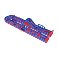 Parcours d'obstacles gonflable en PVC rouge et bleu 40x10m, jeu de course multi-obstacles à double voie pour enfants, adultes, team building, installation facile