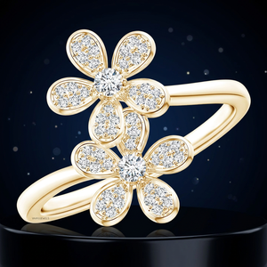 Anillo de compromiso y aniversario de lujo con doble diseño floral, diamantes cultivados en laboratorio, corte pavé, oro de 10K/14K/18K, plata 925/935 - Product Image 1