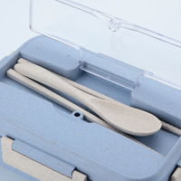 Lunchbox aus Weizenstroh mit Löffel und Gabel, auslaufsicherer Verschlussclip, Bento-Box, mikrowellengeeignet, Lebensmittelbehälter für Kinder und Erwachsene, 3 Farben
