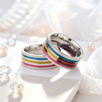 316L Edelstahl 18K Vergoldeter Ring Vintage Drei Rillen Regenbogen Öltropfen Hip-Hop Party Anpassbare Gravur