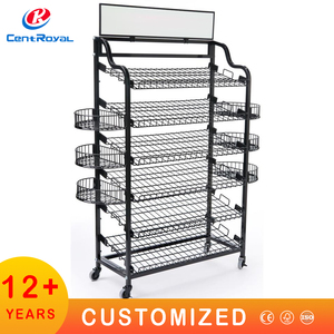 Tùy chỉnh siêu thị màu đen kim loại cán Rack hiển thị với lưới giỏ 4 Tier bán lẻ đứng cho hàng hóa Showcase - Product Image 5