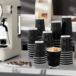 Eco Friendly Compostable <b>Double</b> <b>Wall</b> 8-24Oz Paper <b>Cups</b> With Black Lids for Takeaway <b>Coffee</b> Wine & Tequila - Product Image 5