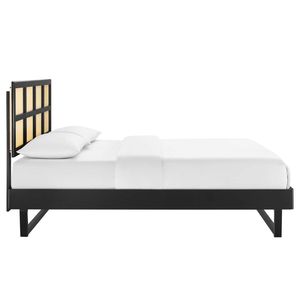 Cane Rattan and Solid Wood Queen Platform <b>Bed</b> Frame Natural Rattan Headboard Modern Wooden <b>Bed</b> for Bedroom Furniture - Product Image 3