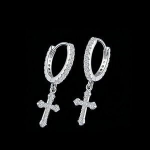 <strong>Mens</strong> Bling Drop Jewelry 925 Sterling Silver Zircon <strong>Cross</strong> Hoop <strong>Earrings</strong> for Daily Wear - Product Image 1