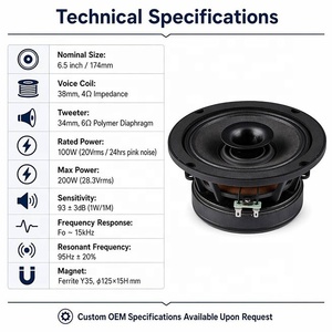 Altavoz Coaxial Profesional para Auto de 6.5 Pulgadas, 100W, Imán de Ferrita, Impermeable, Cono de Papel, Borde de Tela, OEM Personalizable - Product Image 3