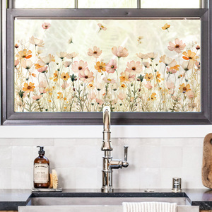 Adesivo Murale con Fiori Selvatici ad Acquerello - Decalcomania Floreale Rimovibile per Battiscopa del Soggiorno - Product Image 4