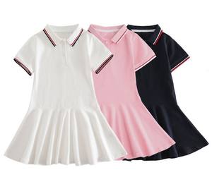 2025 personalizzabile vendita calda vestiti per neonata abiti di cotone per bambini estate rosa/bianco/<span class=keywords><strong>nero</strong></span> Polo Dress - Product Image 5