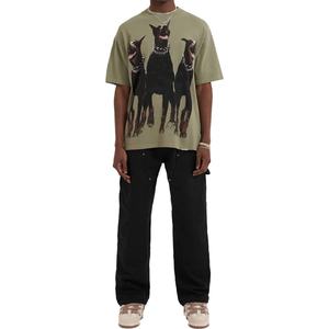 Custom Men's Graphic Screen Print Jersey Vintage Over-sized Ribbed Crew-neck Collar Heavy Cotton Dog <b>T</b>-<b>Shirts</b> - Product Image 5