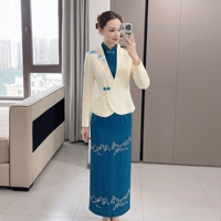 Robe Qipao bleue, robe Cheongsam, robe de carrière pour femmes, Qipao moderne, robes pour femmes, tenue de bureau pour femmes