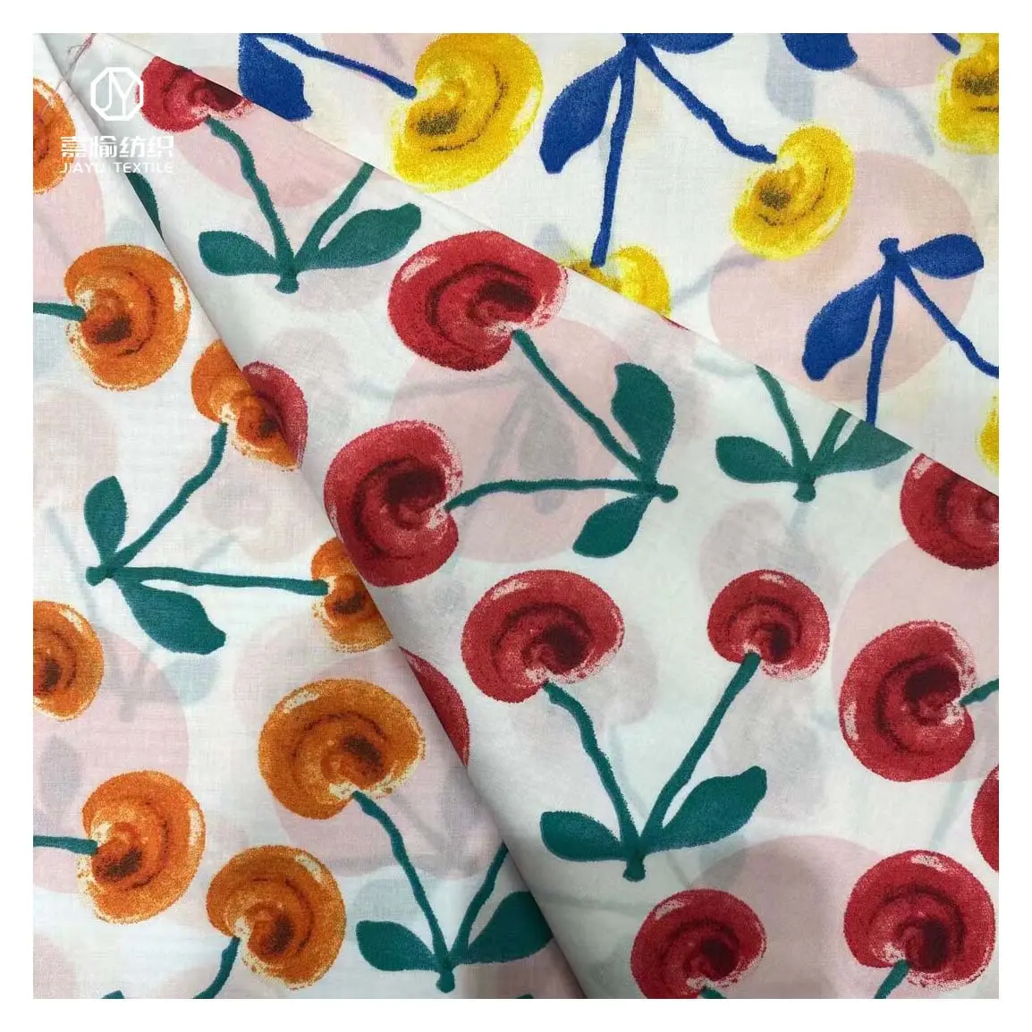 Cheap colorful kids clothing material hot sale soft touch cherry fruit pattern printed fabric 100% organic cotton lawn fabric